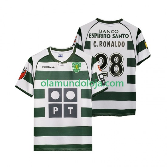 Camisola Sporting CP Cristiano Ronaldo 28 2001 2003 Retro Homem Equipamento Primeiro Manga Curta